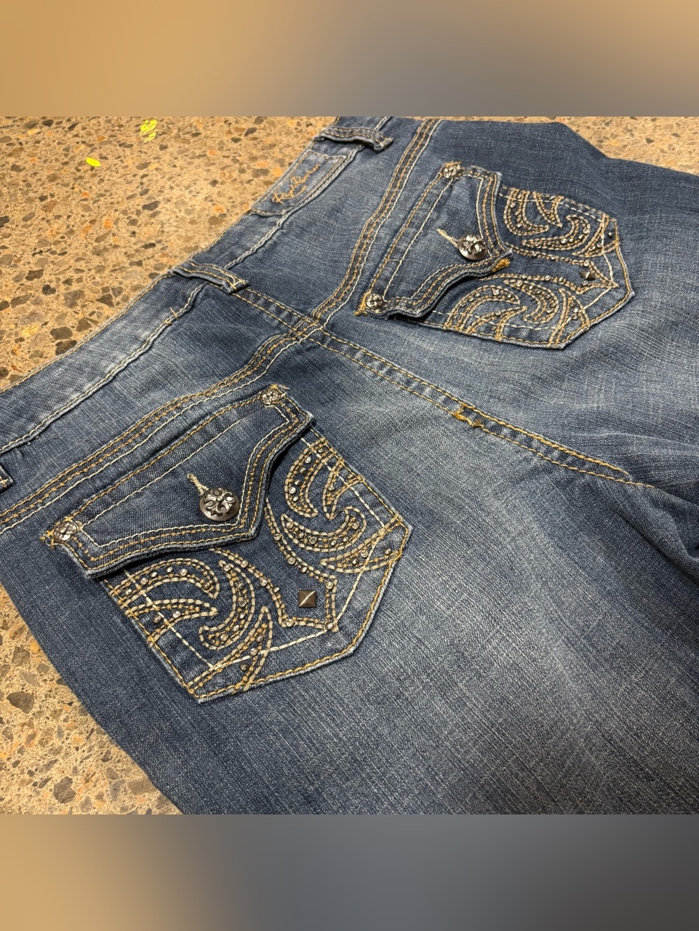 VTG Y2K Royal Premium Capris Jeans (10) Denim, Blue, Gold, Tan